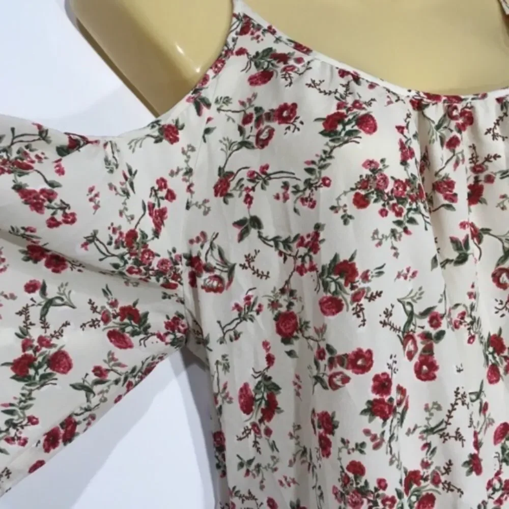 NWT French Connection Floral Cold Shoulder Blouse Ruffle Sleeve Boho Top Blouse - Picture 5 of 10